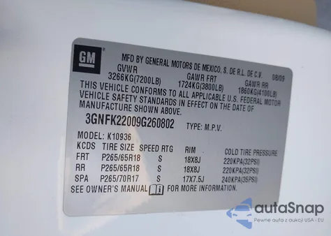 2009 Chevrolet Avalanche 1500 Lt2 from USA, damaged, VIN 3GNFK22009G260802